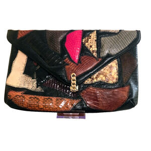 Vintage Original by Caprice Multi-color Snakeskin Patchwork Clutch Purse